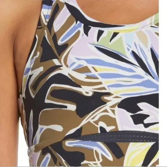 Sweaty Betty Power Frame Racerback Sports Bra in Green Paper Leaf Print XS NWT